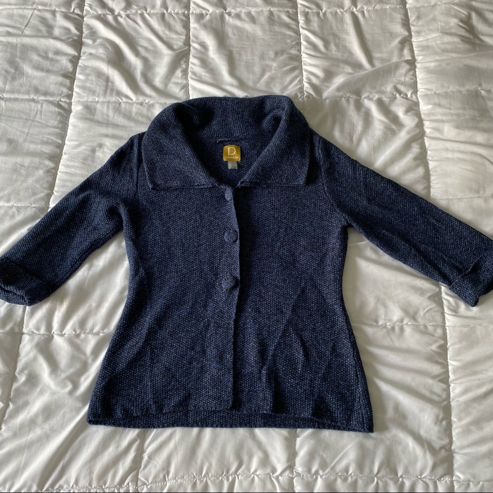 Damask Blue Knit Button Up Sweater